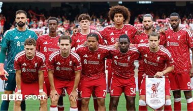 Liverpool players pose for a team photo before their friendly against Leeds in Chicago