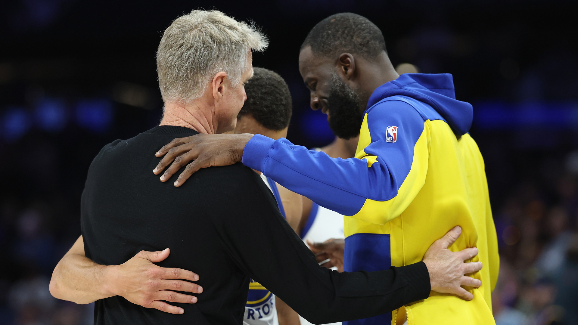 Steve Kerr, Steph Curry and Draymond Green