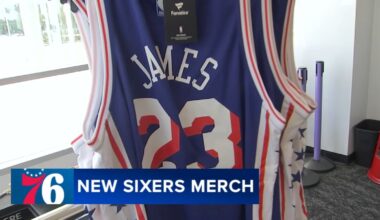Fans line up for chance to buy LeBron James 76ers jerseys at special team store opening