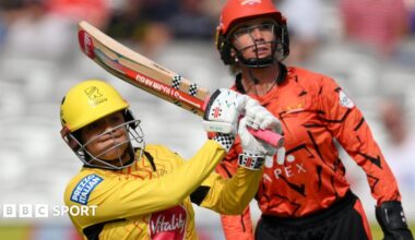 The Hundred final: Rockets claim huge wicket of Litchfield v Sunrisers - BBC