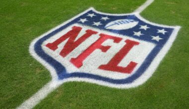 Nov 23, 2025; Paradise, Nevada, USA; The NFL shield logo on the field at Allegiant Stadium. Mandatory Credit: Kirby Lee-Imagn Images