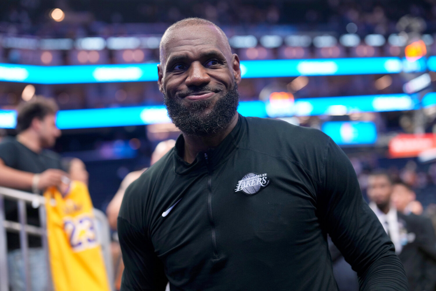 Los Angeles Lakers forward LeBron James (23) walks off the court after the game against the Golden State Warriors at the Chase Center.
