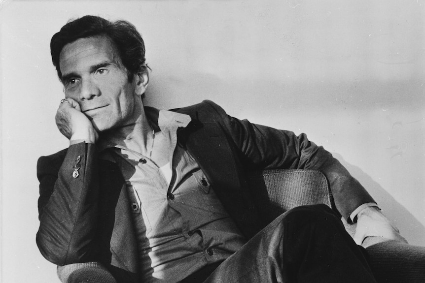 a black and white portrait of Pier Paolo Pasolini