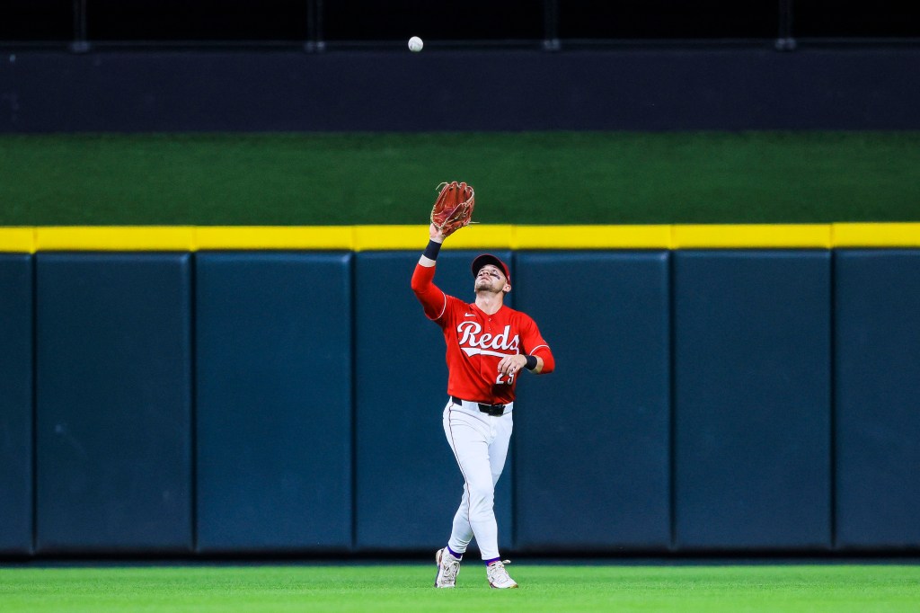 Cincinnati Reds outfielder TJ Friedl (29) catches a fly out.