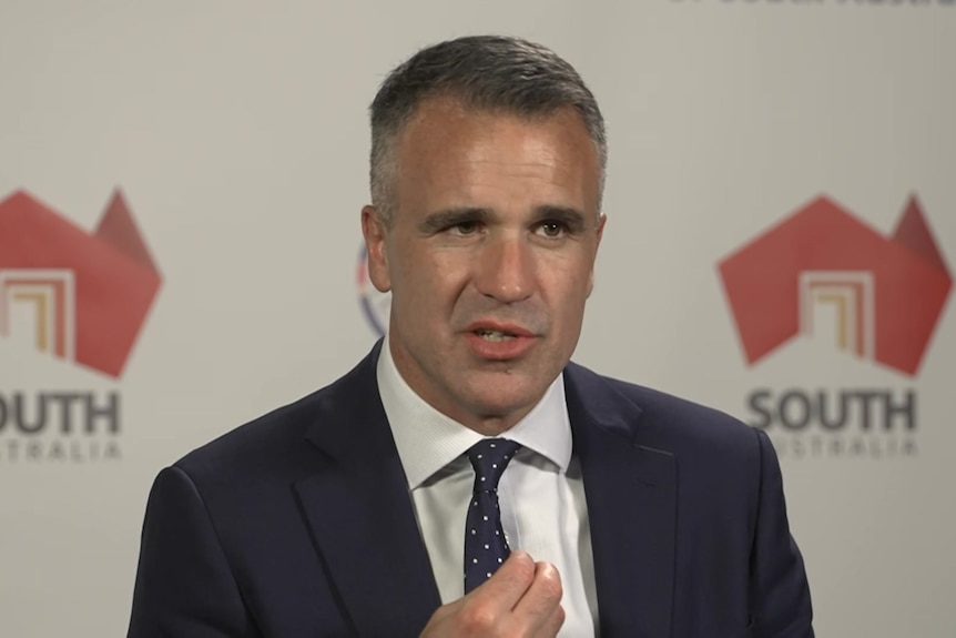 South Australian Premier Peter Malinauskas at a media conference.