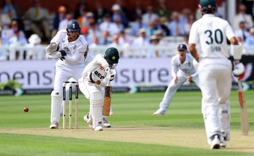 Pakistan's Azan Awais in action 