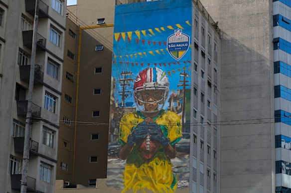 A mural in Sao Paulo, Brazil, which has hosted two in-season NFL games to date.