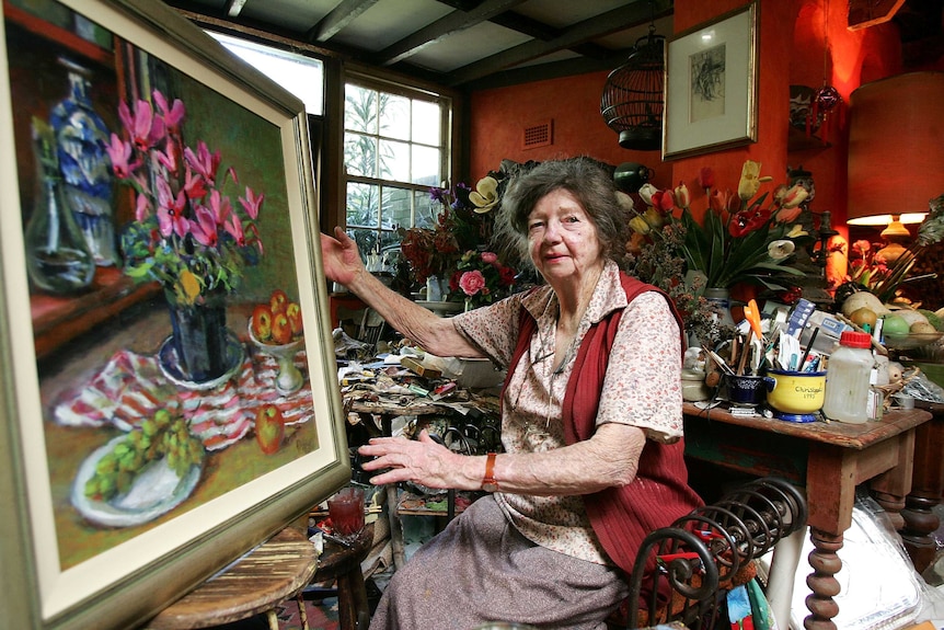 Margaret Olley poses in her Paddington studio on November 17, 2005.