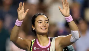 Alexandra Eala of the Philippines acknowledges the crowd after losing to Belinda Bencic of Switzerland at the National Bank Open in Toronto.