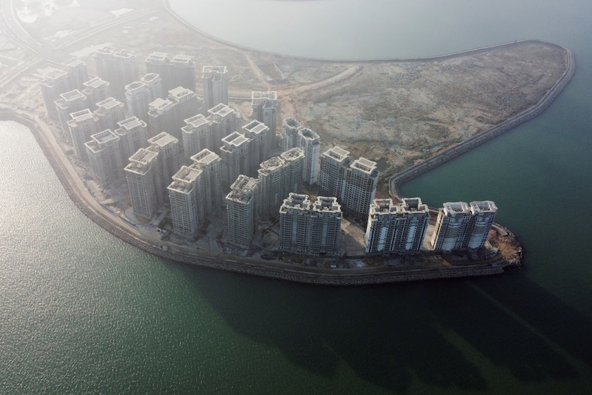 Buildings developed by China Evergrande Group on the man-made Ocean Flower Island in Danzhou.