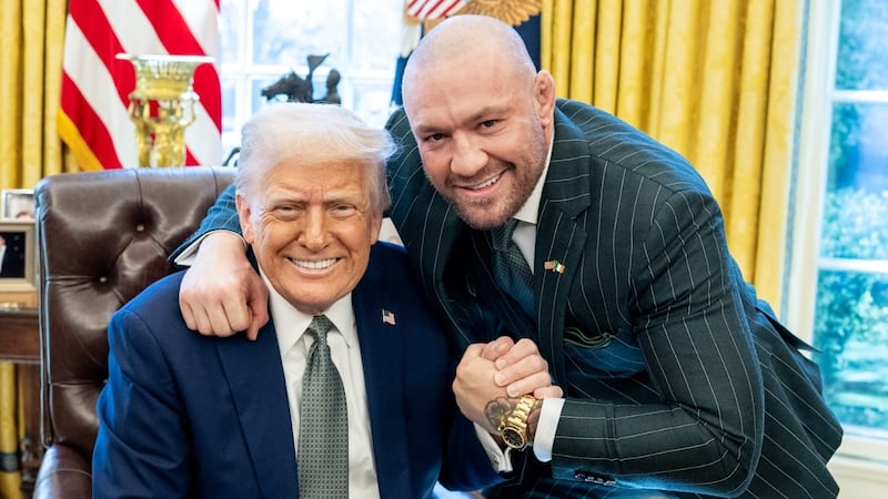 US president Donald Trump with Conor McGregor in the White House on St Patrick's Day last year, four months after McGregor was found civilly liable for rape. Photograph: X/POTUS