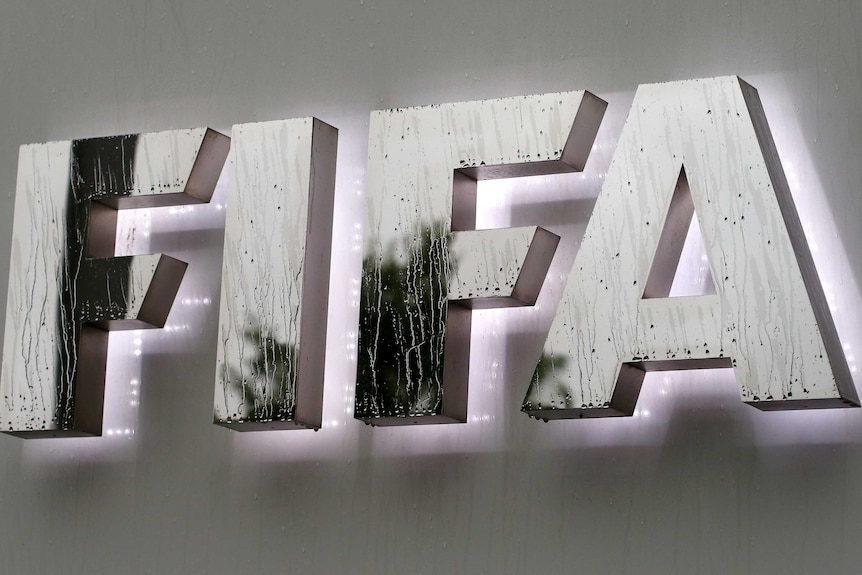 A logo outside FIFA headquarters in Zurich
