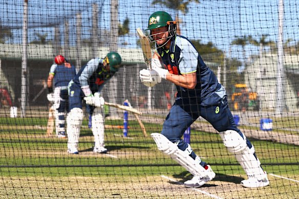 Matt Renshaw batting in the nets on Friday ahead of the Test match.