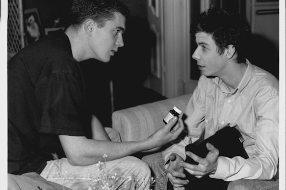 Luke (Matt Day) questions his friend Tony Waterson (Noah Taylor) about the “smart pills” he’s been taking.