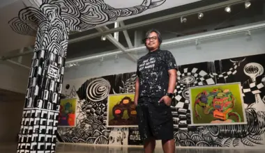 Indonesian artist Eko Nugroho at his exhibition, titled Strange Monster View, at STPI, a print and paper gallery and workshop in Robertson Quay.