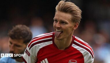 Martin Odegaard celebrates during the Community Shield