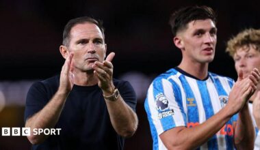 Frank Lampard, manager of Coventry City, acknowledges the fans after their defeat by Arsenal