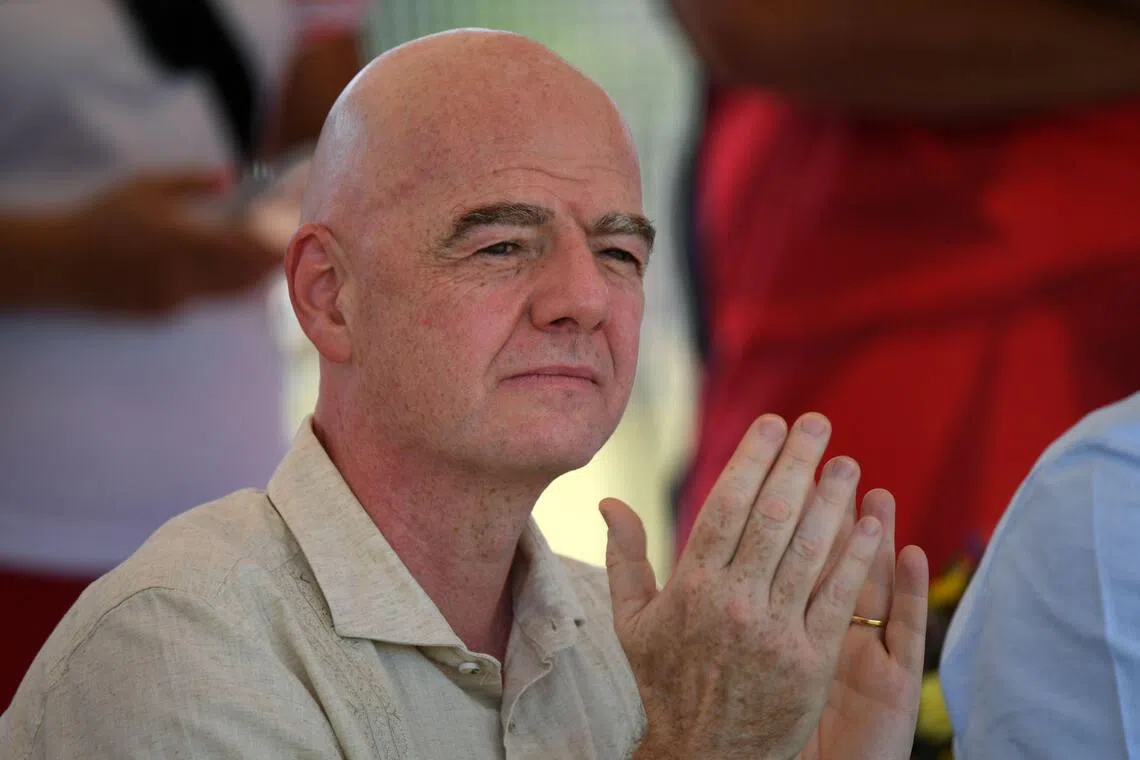 Embattled FIFA president Gianni Infantino visiting a sports complex in Cali, Colombia, on Aug 7.