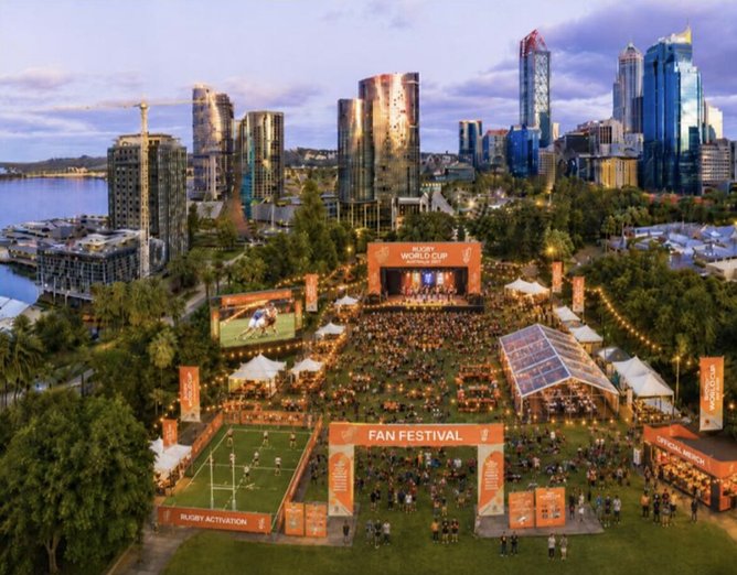 An artist’s impression of the free fan festival proposed at the Supreme Court Gardens. 