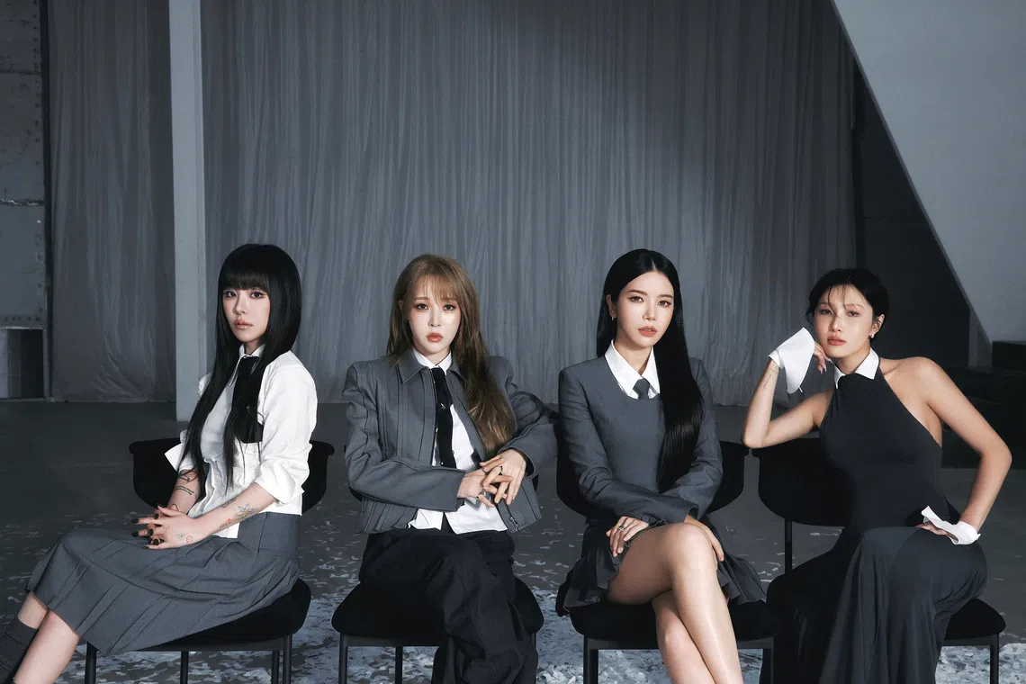 South Korean girl group Mamamoo consists of (from left) Solar, Wheein, Moonbyul and Hwasa.