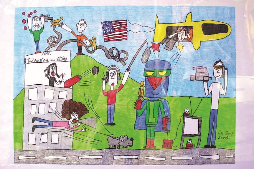 A coloured pencil drawing showing a scene from the mind of teenager Tim Sharp.