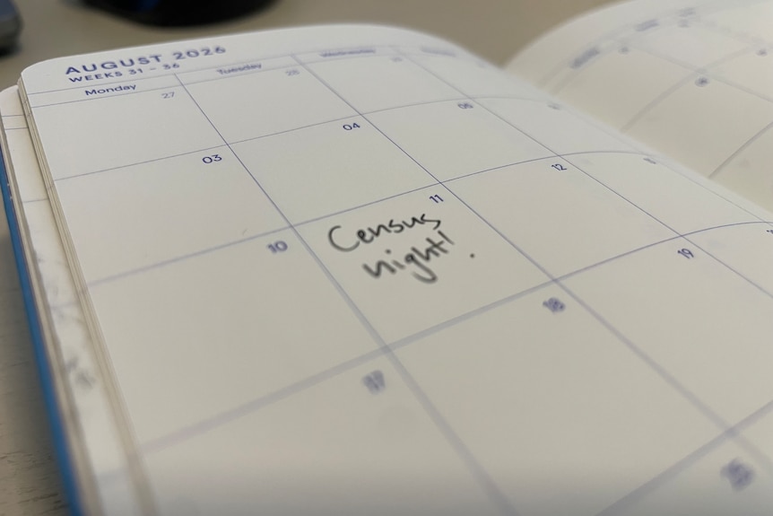 A diary with "census night" written on the date for Tuesday, August 11, 2026. 