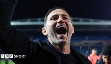 Frank Lampard clenches his fist above his head in celebration after Coventry secured promotion to the Premier League at Blackburn Rovers