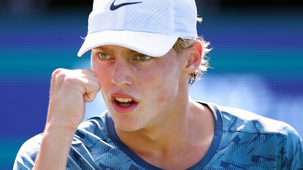 Cruz Hewitt celebrates his second-ever ATP main draw victory.