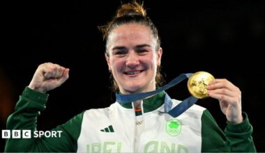 Kellie Harrington with her gold medal from the 2024 Olympic Games in Paris