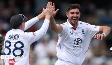 England captain Joe Root alongside Pakistan captain Salman Agha before the first Test. Both men are wearing caps and blazers and smiling