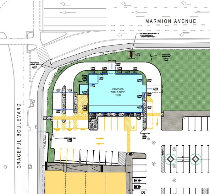 The design plans for the proposed Grill’d drive-thru restaurant in Alkimos.