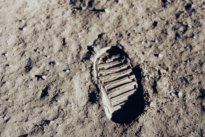 A bootprint on the Moon's surface.