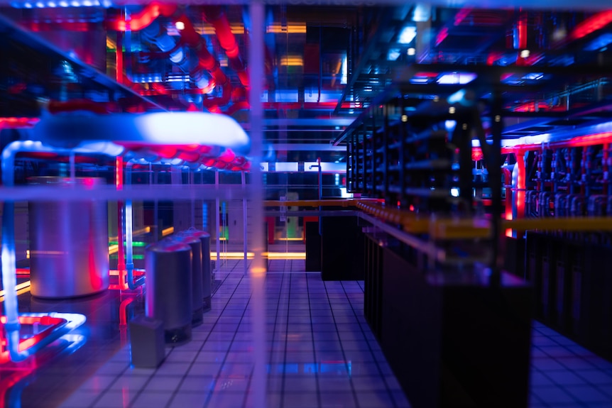 A brightly coloured model of a data centre.