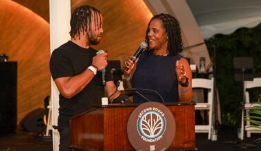 Jalen and Sandra Brunson address crowd at the Second Round Foundation