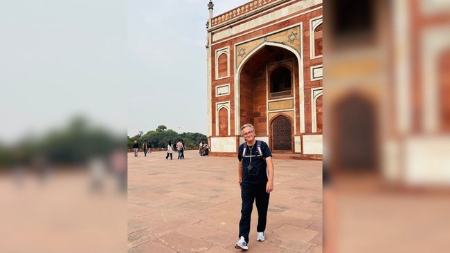 Richard Moore taking in the sights during his holiday in India, before he suffered a fatal heart attack.