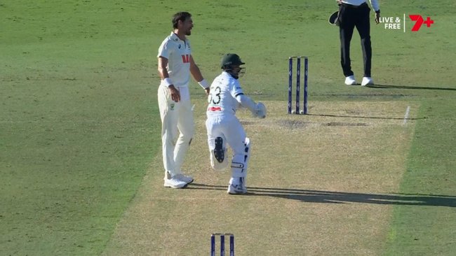 Mehidy Hasan Miraz ran through the protected area in the middle of the pitch.