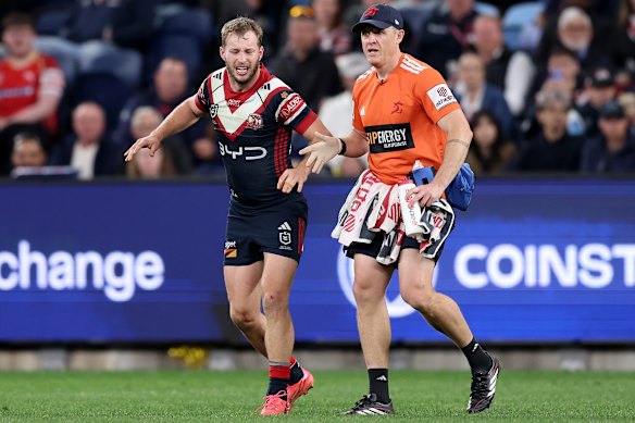Sam Walker was in distress as he left the field on Saturday night.