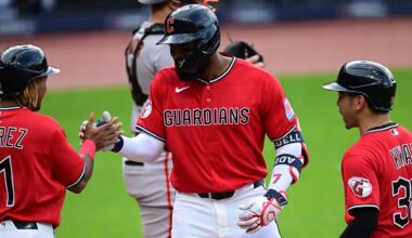 Jo Adell’s night for the Guardians included a 455-foot homer, 6 RBIs, then an early exit