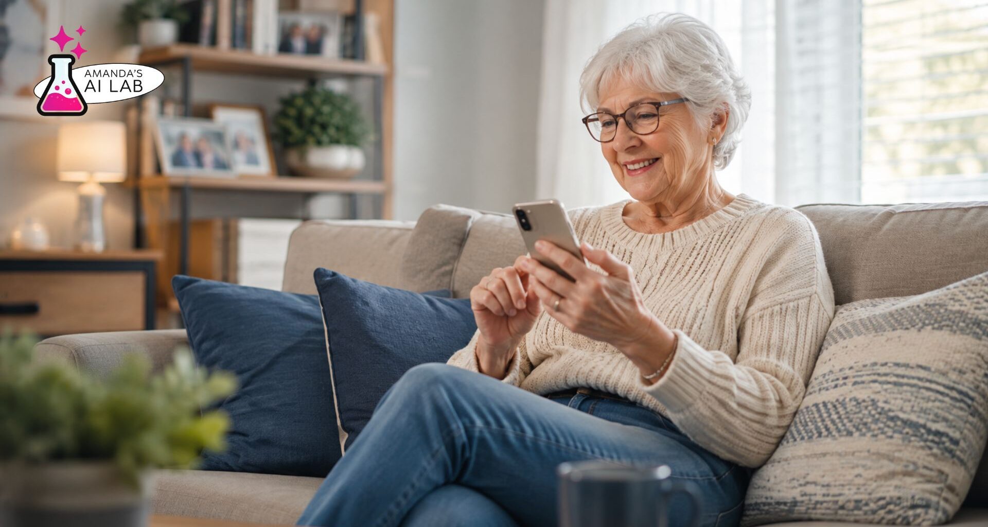 senior with phone