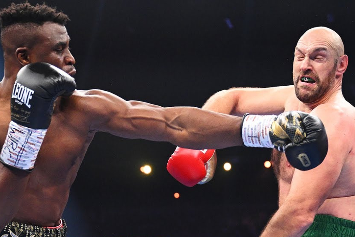 Francis Ngannou lands a punch on Tyson Fury in his split decision loss back in 2023