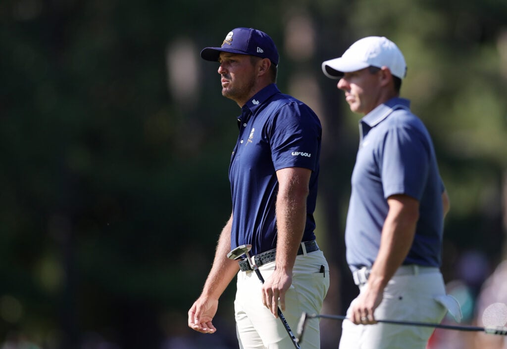 Bryson DeChambeau and Rory McIlroy during the final round of the Masters at Augusta National Golf Club