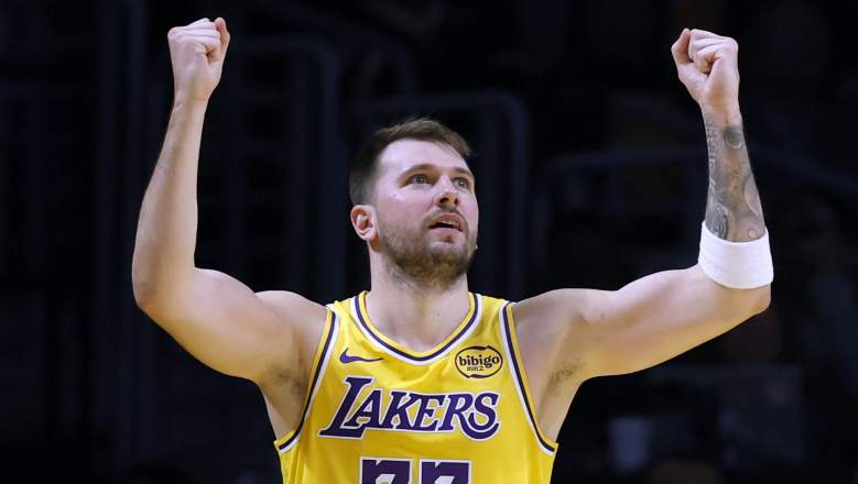 Luka Doncic #77 of the Los Angeles Lakers are No. 11 in the NBA power rankings