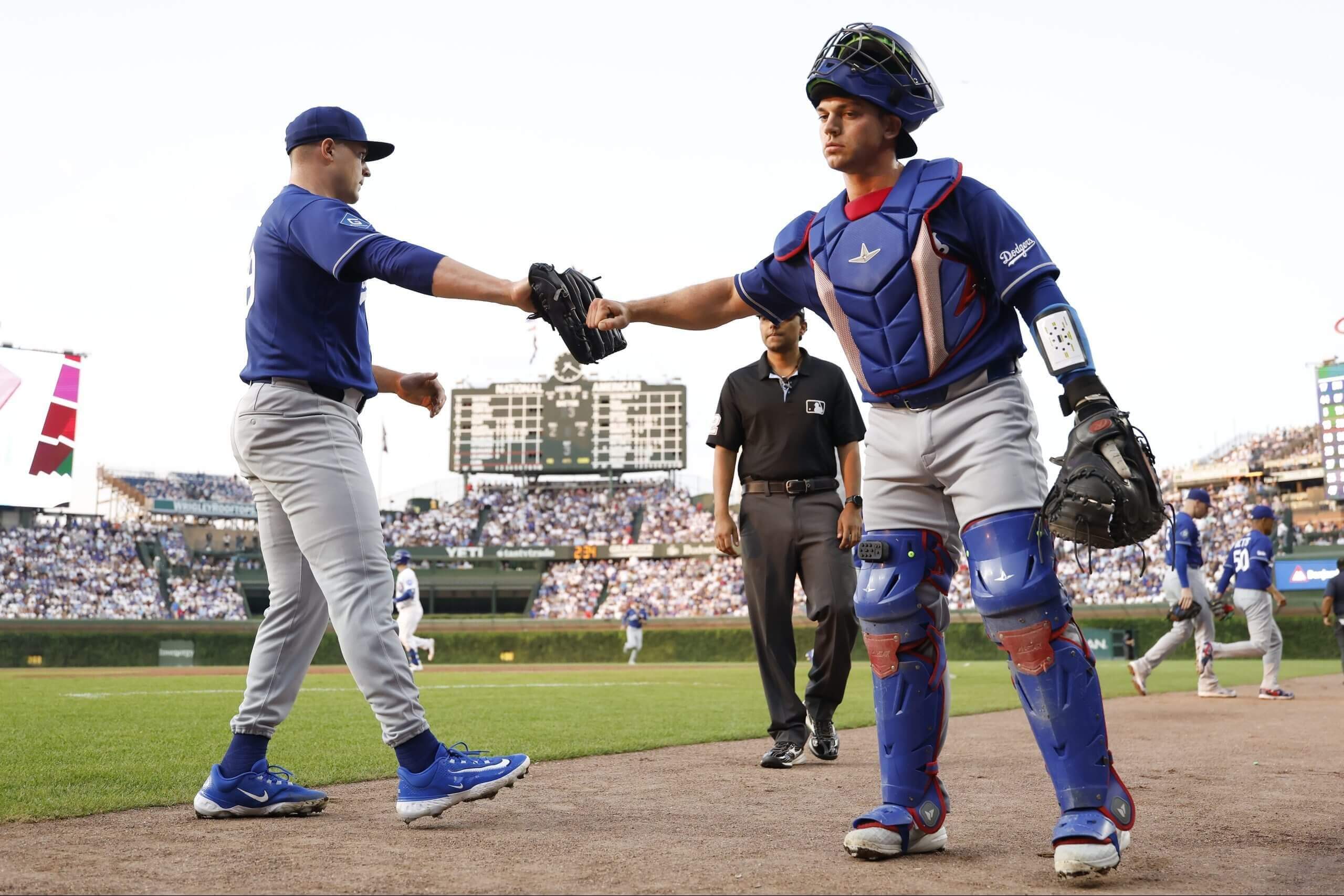 Tarik Skubal gives catcher Ben Rortvedt a celebratory bump
