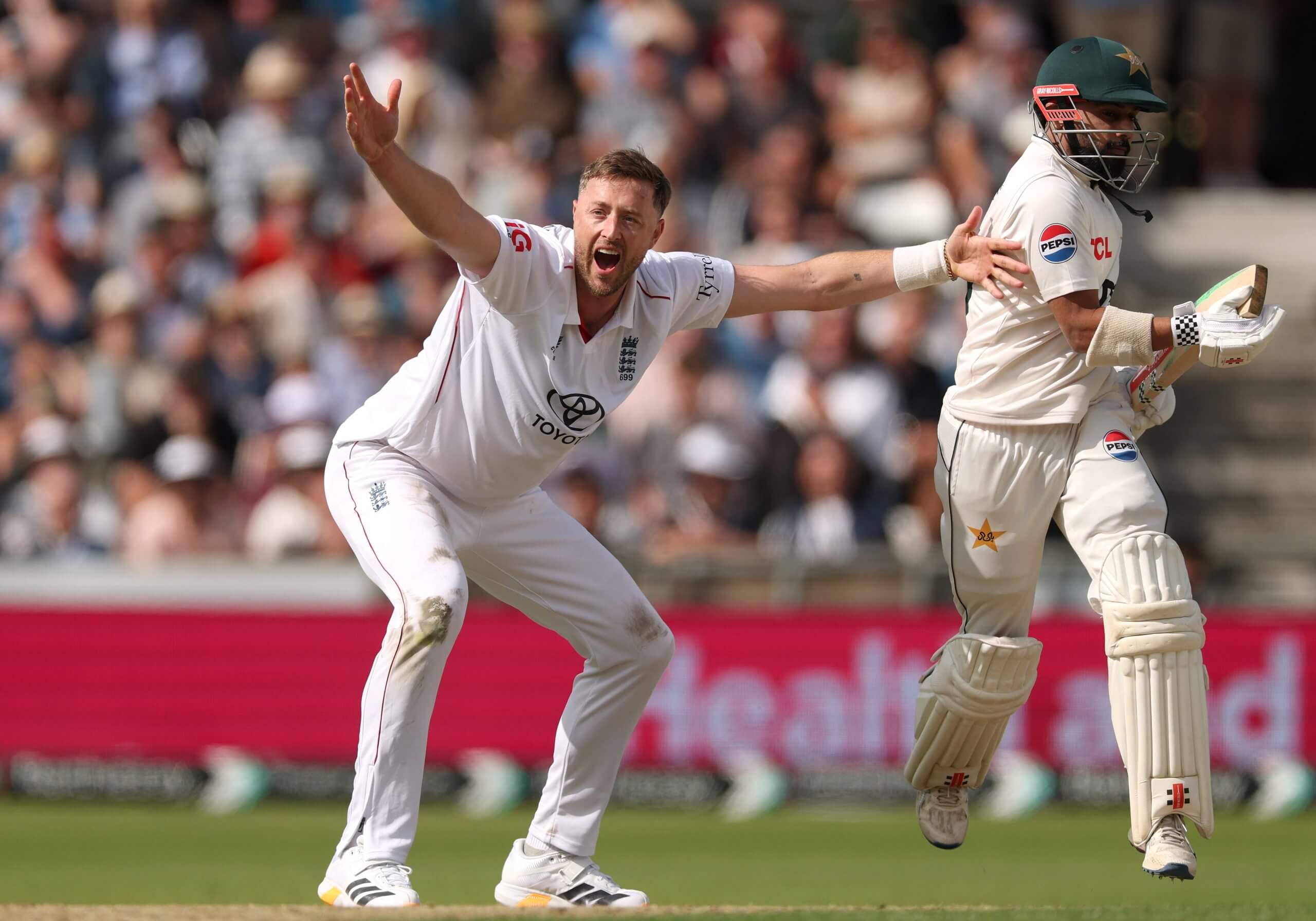 Ollie Robinson appeals for leg before wicket