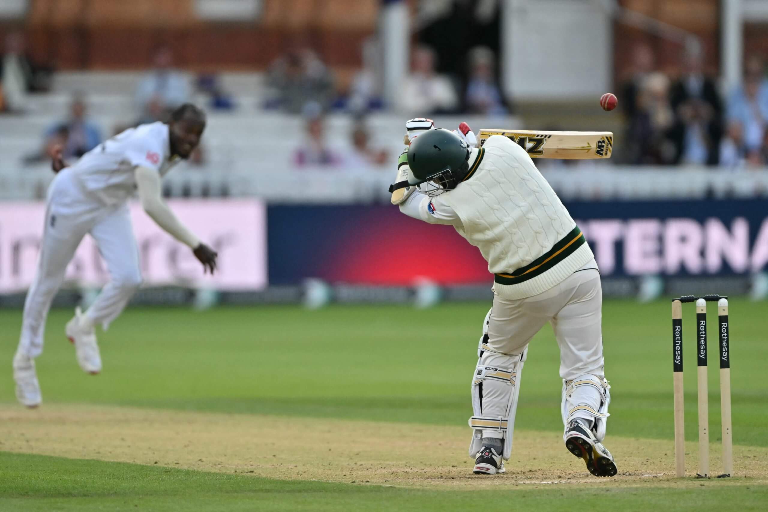 Muhammad Abbas avoids a Jofra Archer thunderbolt