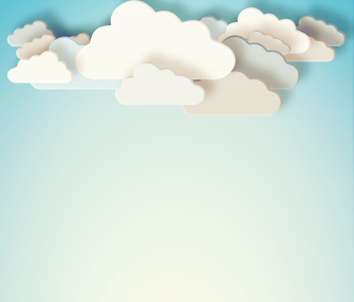 white paper cut-out clouds on blue background
