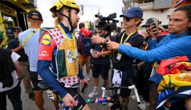Hannah interviewing at the tour de France
