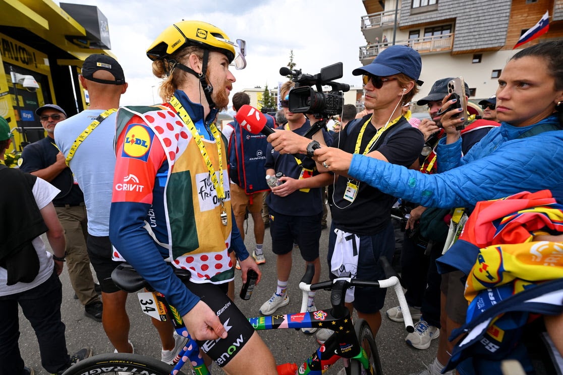 Hannah interviewing at the tour de France