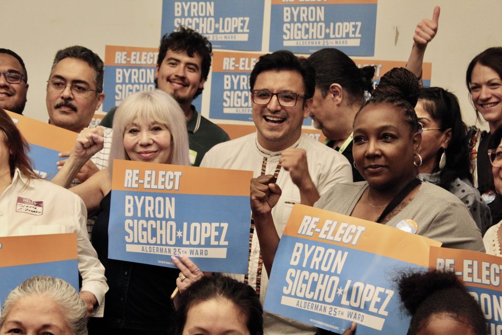 Ald. Byron Sigcho-Lopez (25th) at his reelection launch party on Aug. 18, 2026.