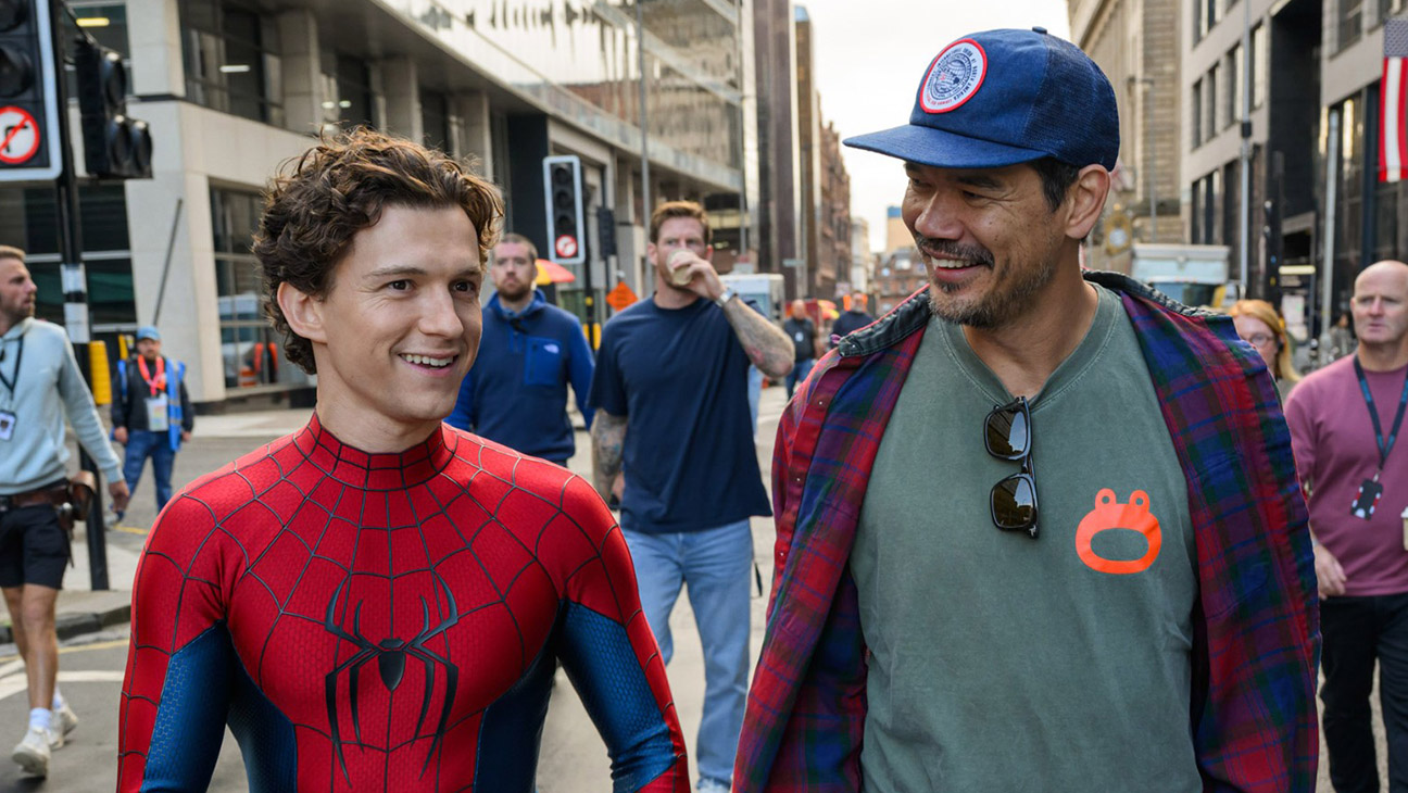 Spider-Man Brand New Day, from left: Tom Holland, director Destin Daniel Cretton, on set, 2026.